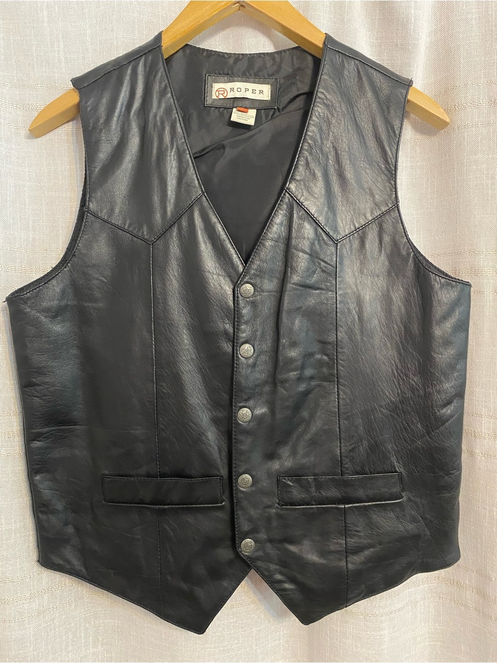 Roper Black Buttery Soft Goat Leather Men's Snap-Front Vest